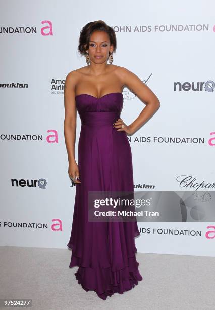 Melanie Brown arrives to the 18th Annual Elton John AIDS Foundation Academy Awards Viewing Party held at Pacific Design Center on March 7, 2010 in...