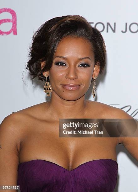 Melanie Brown arrives to the 18th Annual Elton John AIDS Foundation Academy Awards Viewing Party held at Pacific Design Center on March 7, 2010 in...