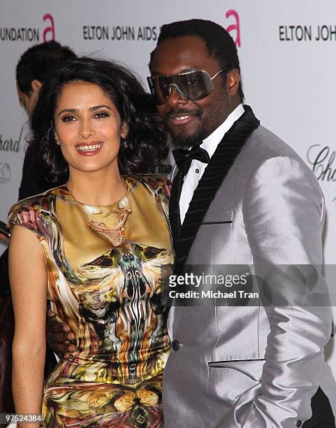 Salma Hayek and will.i.am arrive to the 18th Annual Elton John AIDS Foundation Academy Awards Viewing Party held at Pacific Design Center on March 7,...