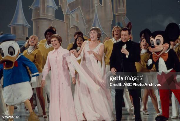 Alice Ghostley, Julie Andrews, Donald O'Conner and cast as Disney characters performing on 'The Julie Andrews Hour'.