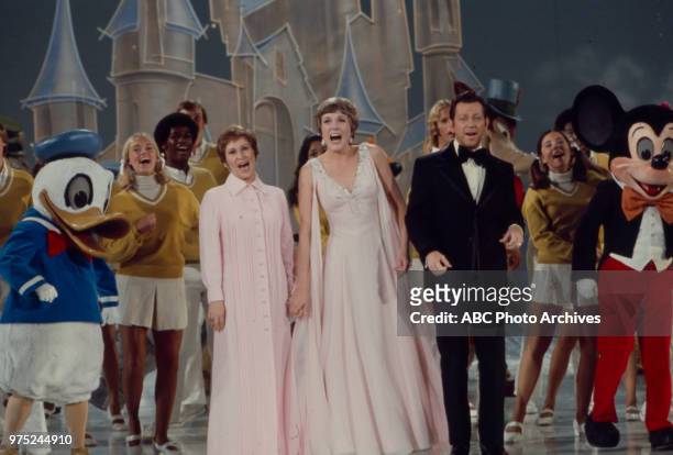 Alice Ghostley, Julie Andrews, Donald O'Conner and cast as Disney characters performing on 'The Julie Andrews Hour'.