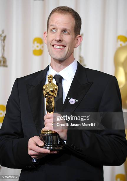 Director Pete Docter, winner of Best Animated Feature award for "Up," poses in the press room at the 82nd Annual Academy Awards held at Kodak Theatre...