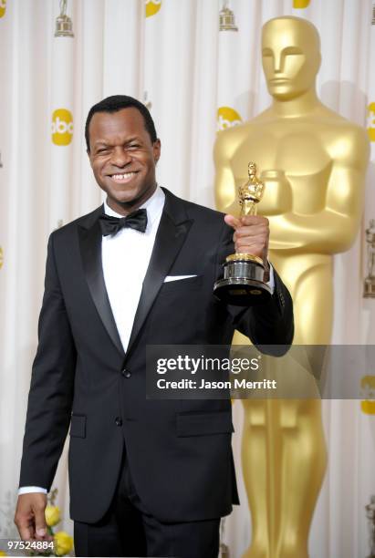 Screenwriter Geoffrey Fletcher, winner Best Adapted Screenplay award for "Precious: Based on the Novel 'Push' by Sapphire," poses in the press room...