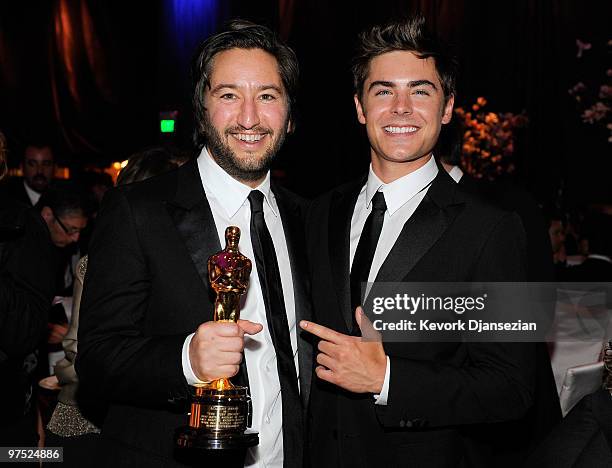 Greg Shapiro, winner of Best Producer for "Hurt Locker" and Zac Efron attends the 82nd Annual Academy Awards Governor's Ball held at Kodak Theatre on...