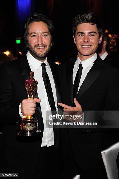 Greg Shapiro, winner of Best Producer for "Hurt Locker" and Zac Efron attends the 82nd Annual Academy Awards Governor's Ball held at Kodak Theatre on...