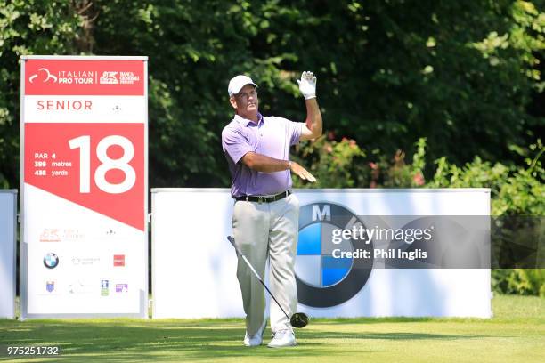 Tim Thelen of United States in action during the first round of the 2018 Senior Italian Open presented by Villaverde Resort played at Golf Club Udine...