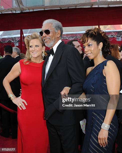 Actor Morgan Freeman with producer Lori McCreary and daughter Morgana arrive at the 82nd Annual Academy Awards held at Kodak Theatre on March 7, 2010...