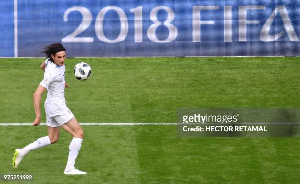 Uruguay's forward Edinson Cavani controls the ball during the Russia 2018 World Cup Group A football match between Egypt and Uruguay at the...