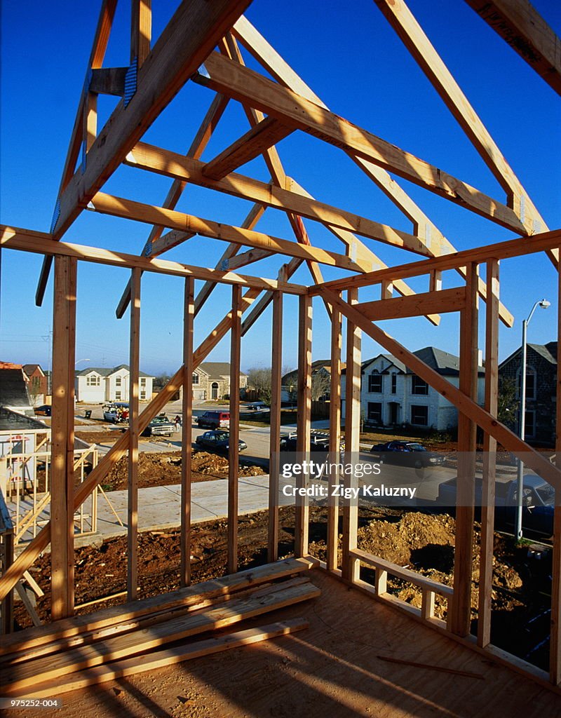 Wooden frame of house under construction