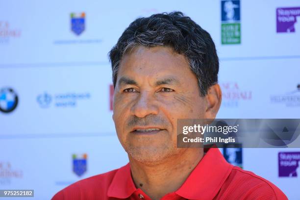 Rafael Gomez of Argentina in media interview during the first round of the 2018 Senior Italian Open presented by Villaverde Resort played at Golf...