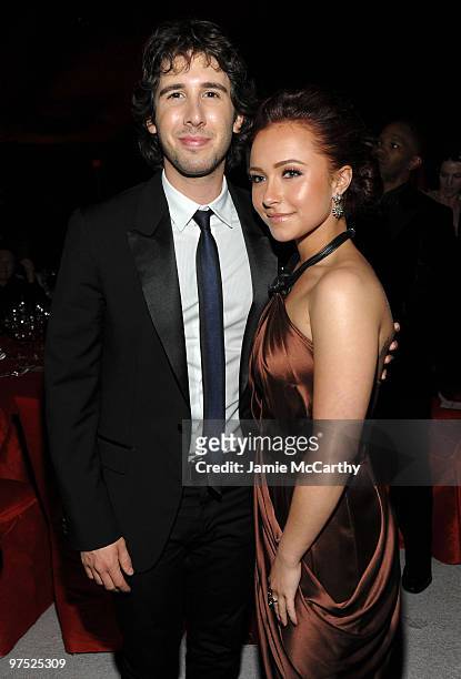 Musician Josh Groban and actress Hayden Panettiere attend the 18th Annual Elton John AIDS Foundation Oscar party held at Pacific Design Center on...