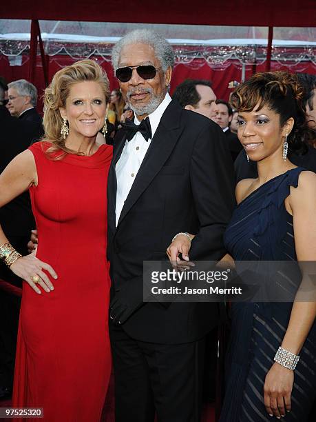 Actor Morgan Freeman with producer Lori McCreary and daughter Morgana arrive at the 82nd Annual Academy Awards held at Kodak Theatre on March 7, 2010...