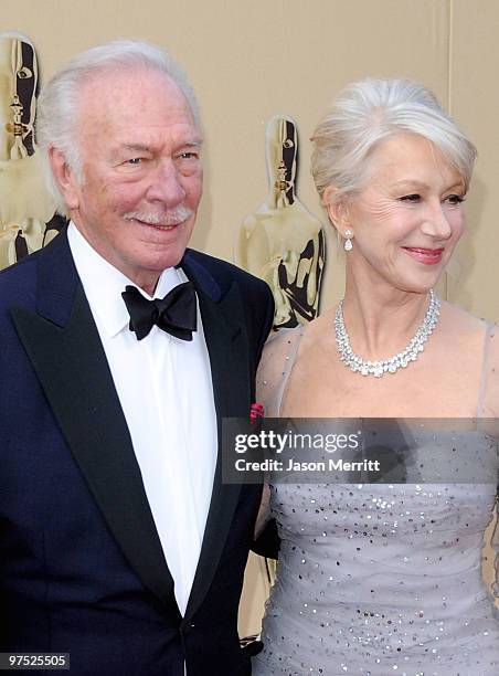 Actress Helen Mirren and actor Christopher Plummer arrives at the 82nd Annual Academy Awards held at Kodak Theatre on March 7, 2010 in Hollywood,...