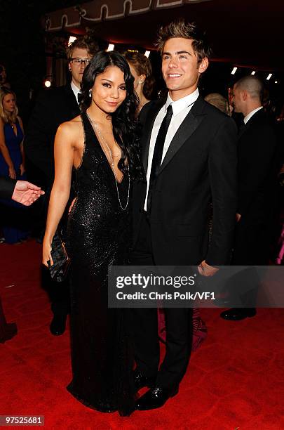 Actress Vanessa Hudgens and Zac Efron attend the 2010 Vanity Fair Oscar Party hosted by Graydon Carter at the Sunset Tower Hotel on March 7, 2010 in...