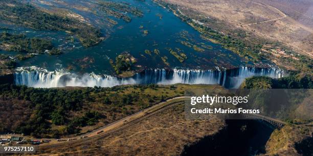 the victoria falls from the air - victoria falls bridge stock pictures, royalty-free photos & images