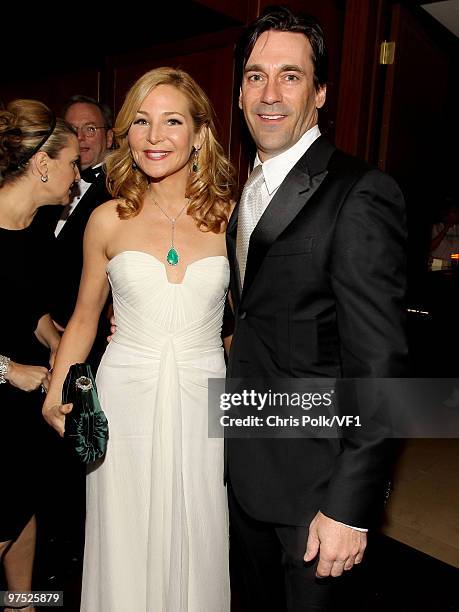 Actors Jennifer Westfeldt and Jon Hamm attend the 2010 Vanity Fair Oscar Party hosted by Graydon Carter at the Sunset Tower Hotel on March 7, 2010 in...