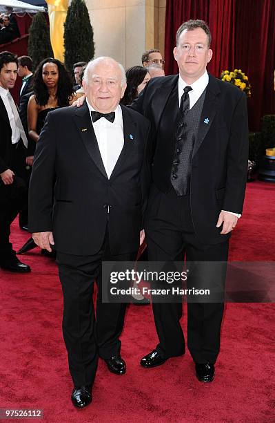 Actor Edward Asner and guest arrive at the 82nd Annual Academy Awards held at Kodak Theatre on March 7, 2010 in Hollywood, California.