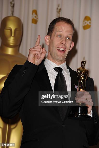 Director Pete Docter poses in the press room at the 82nd Annual Academy Awards held at the Kodak Theatre on March 7, 2010 in Hollywood, California.