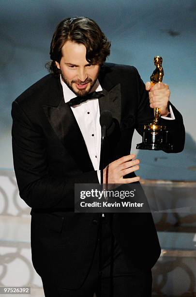 Screenwriter Mark Boal accepts Best Original Screenplay award for "The Hurt Locker" onstage during the 82nd Annual Academy Awards held at Kodak...