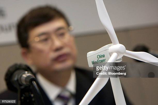 Liu Shunxing, chairman and chief executive officer of China WindPower Group Ltd., attends the company's 2009 annual results news conference in Hong...