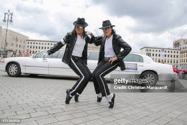 Cast Dantanio Goodman and Koffi Missah of the musical 'BEAT IT!' attend a photo call on June 15, 2018 in Berlin, Germany. The musical 'BEAT IT!' s a...