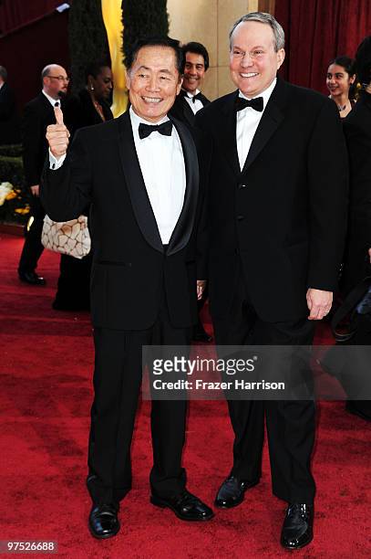 Actor George Takei and husband Brad Altman arrive at the 82nd Annual Academy Awards held at Kodak Theatre on March 7, 2010 in Hollywood, California.