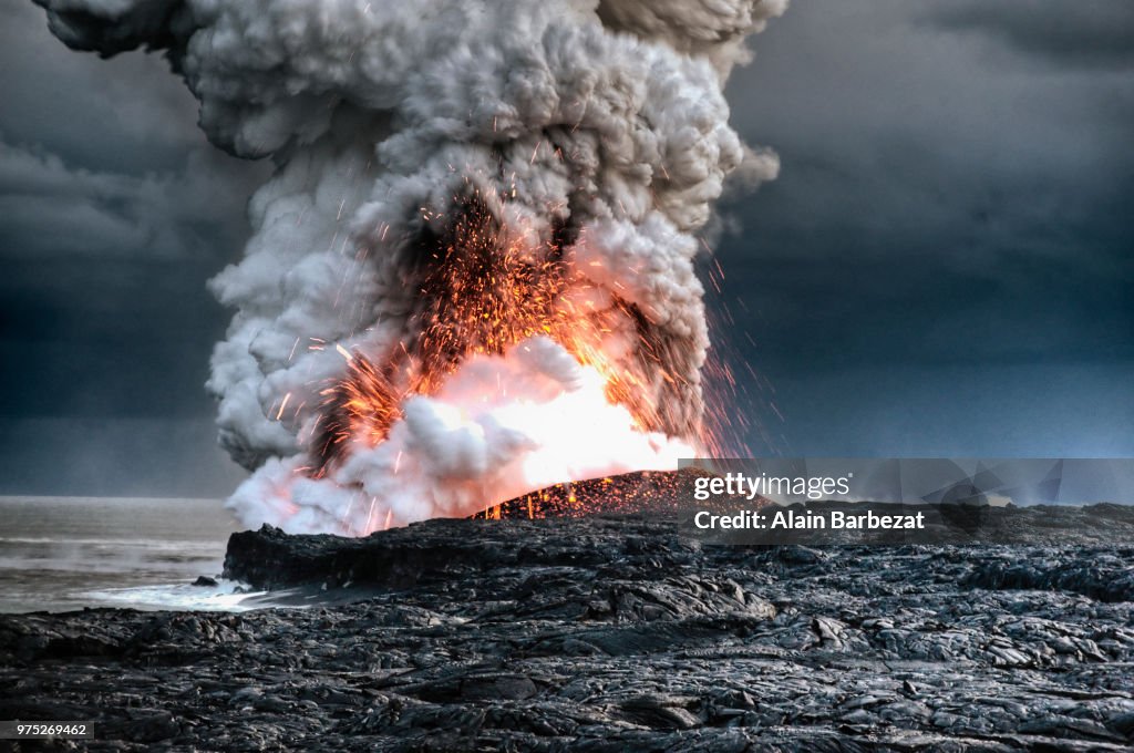 A volcanic eruption in Hawaii.