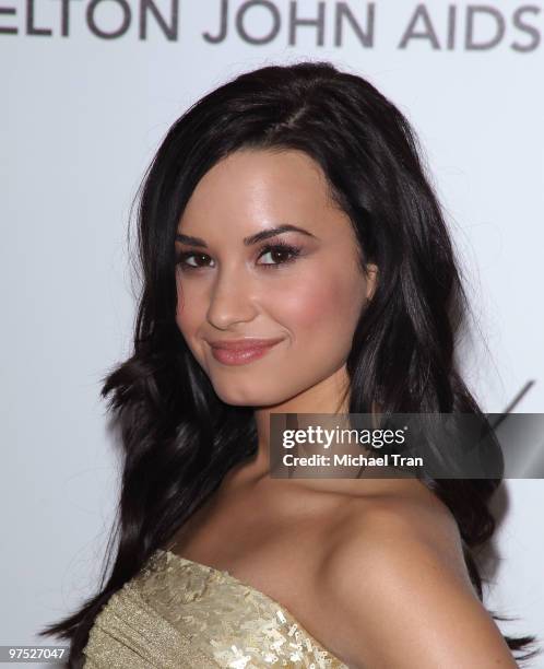 Demi Lovato arrives to the 18th Annual Elton John AIDS Foundation Academy Awards Viewing Party held at Pacific Design Center on March 7, 2010 in West...