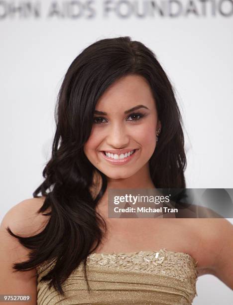 Demi Lovato arrives to the 18th Annual Elton John AIDS Foundation Academy Awards Viewing Party held at Pacific Design Center on March 7, 2010 in West...