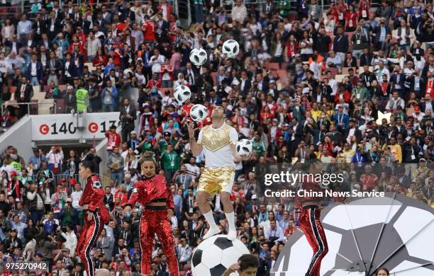 Performers are seen during the Opening Ceremony during the 2018 FIFA World Cup Russia group A match between Russia and Saudi Arabia at Luzhniki...