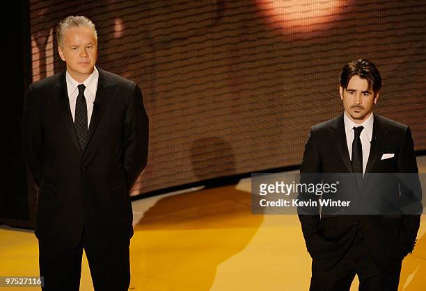 Actors Tim Robbins and Colin Farrell onstage during the 82nd Annual Academy Awards held at Kodak Theatre on March 7, 2010 in Hollywood, California.