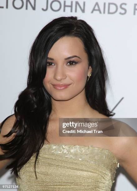 Demi Lovato arrives to the 18th Annual Elton John AIDS Foundation Academy Awards Viewing Party held at Pacific Design Center on March 7, 2010 in West...