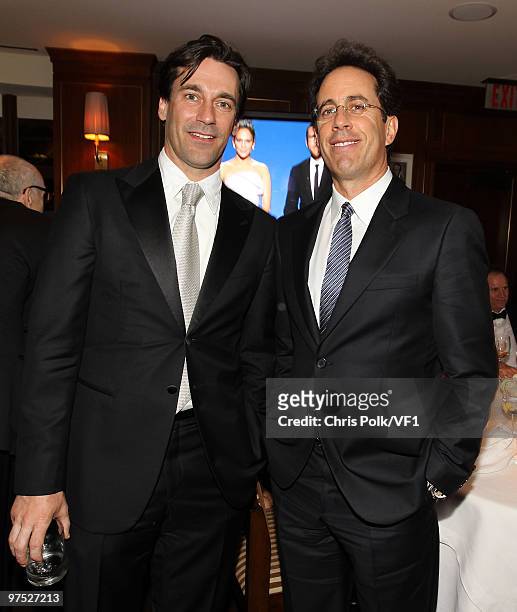 Actors Jon Hamm and Jerry Seinfeld attend the 2010 Vanity Fair Oscar Party hosted by Graydon Carter at the Sunset Tower Hotel on March 7, 2010 in...