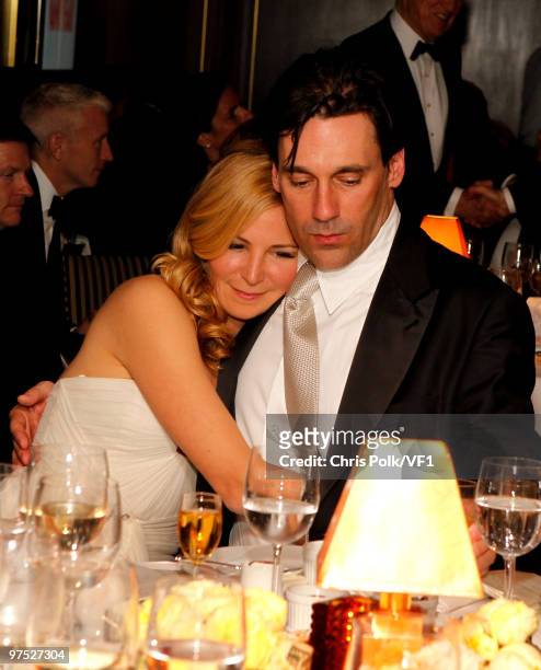 Actors Jennifer Westfeldt and Jon Hamm attend the 2010 Vanity Fair Oscar Party hosted by Graydon Carter at the Sunset Tower Hotel on March 7, 2010 in...