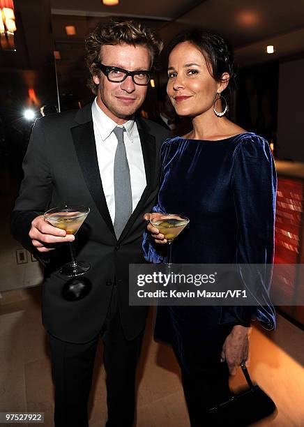 Actor Simon Baker and Rebecca Rigg attend the 2010 Vanity Fair Oscar Party hosted by Graydon Carter at the Sunset Tower Hotel on March 7, 2010 in...