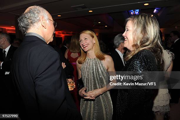 Actors Larry David, Patricia Clarkson and Catherine O'Hara attends the 2010 Vanity Fair Oscar Party hosted by Graydon Carter at the Sunset Tower...