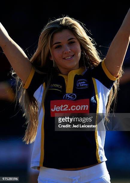 Leeds Carnegie dancer on the pitch during the Guinness Premiership match between Leeds Carnegie and Saracens at Headingley Stadium on March 7, 2010...