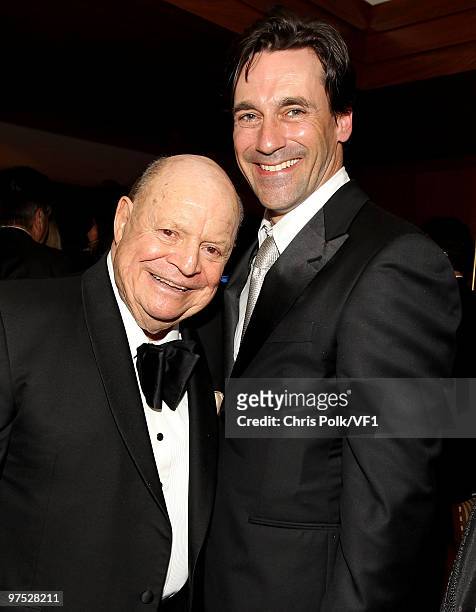 Actors Don Rickles and Jon Hamm attend the 2010 Vanity Fair Oscar Party hosted by Graydon Carter at the Sunset Tower Hotel on March 7, 2010 in West...