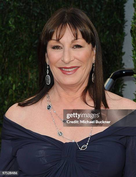 Actress Anjelica Huston arrives at the 2010 Vanity Fair Oscar Party hosted by Graydon Carter held at Sunset Tower on March 7, 2010 in West Hollywood,...