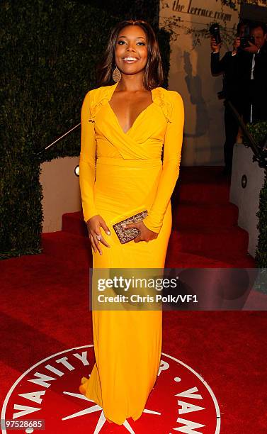 Actress Gabrielle Union attends the 2010 Vanity Fair Oscar Party hosted by Graydon Carter at the Sunset Tower Hotel on March 7, 2010 in West...