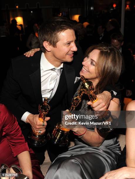 Jeremy Renner and Kathryn Bigelow attends the 2010 Vanity Fair Oscar Party hosted by Graydon Carter at the Sunset Tower Hotel on March 7, 2010 in...