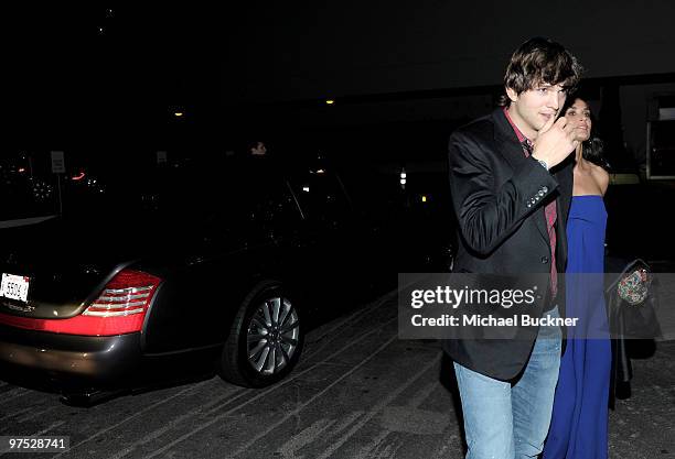 Actor Ashton Kutcher and actress Demi Moore arrive at the Maybach at the 3rd Annual Pre-Oscar Hollywood Domino Gala Benefitting Artists for Peace and...