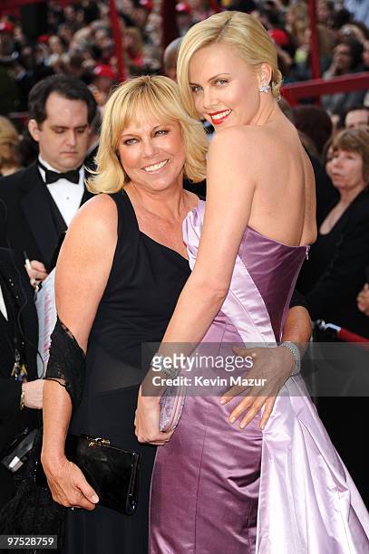 Actress Charlize Theron and her mother Gerda Theron arrive at the 82nd Annual Academy Awards at the Kodak Theatre on March 7, 2010 in Hollywood,...