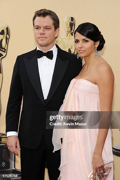 Actor Matt Damon and wife Luciana Damon arrive at the 82nd Annual Academy Awards at the Kodak Theatre on March 7, 2010 in Hollywood, California.