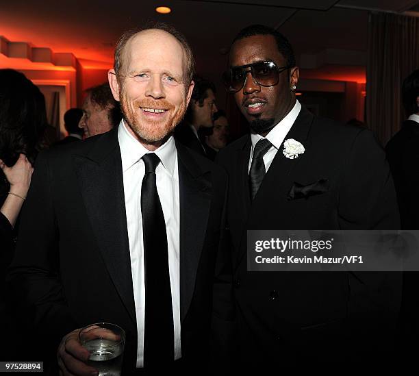 Director Ron Howard and rapper Sean "Diddy" Combs attend the 2010 Vanity Fair Oscar Party hosted by Graydon Carter at the Sunset Tower Hotel on March...