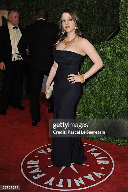 Actress Kat Dennings arrives at the 2010 Vanity Fair Oscar Party hosted by Graydon Carter held at Sunset Tower on March 7, 2010 in West Hollywood,...