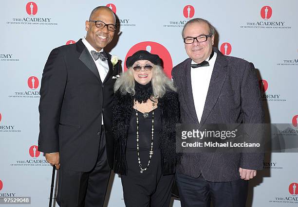Program Director Patrick Harrison, actress Sylvia Miles and Hunt Slonem attend the Academy of Motion Picture Arts and Sciences New York Oscar night...