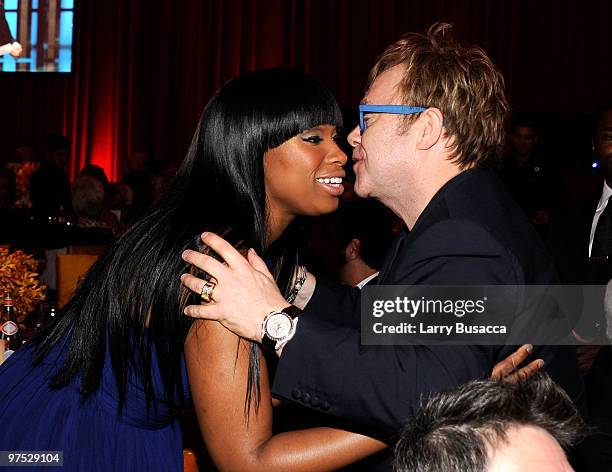 Singer Jennifer Hudson and musician Sir Elton John attend the 18th Annual Elton John AIDS Foundation Academy Award Party at Pacific Design Center on...