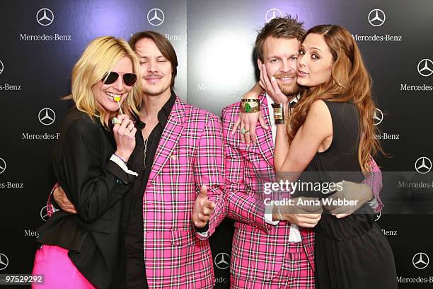 Meaghan Ashley Flaherty, Moods of Norway Co-Founders Peder Borresen, Stefan Dahlkvist and Model Camille Abry arrive at Soho House on March 7, 2010 in...