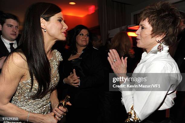 Sandra Bullock and Jane Fonda attends the 2010 Vanity Fair Oscar Party hosted by Graydon Carter at the Sunset Tower Hotel on March 7, 2010 in West...